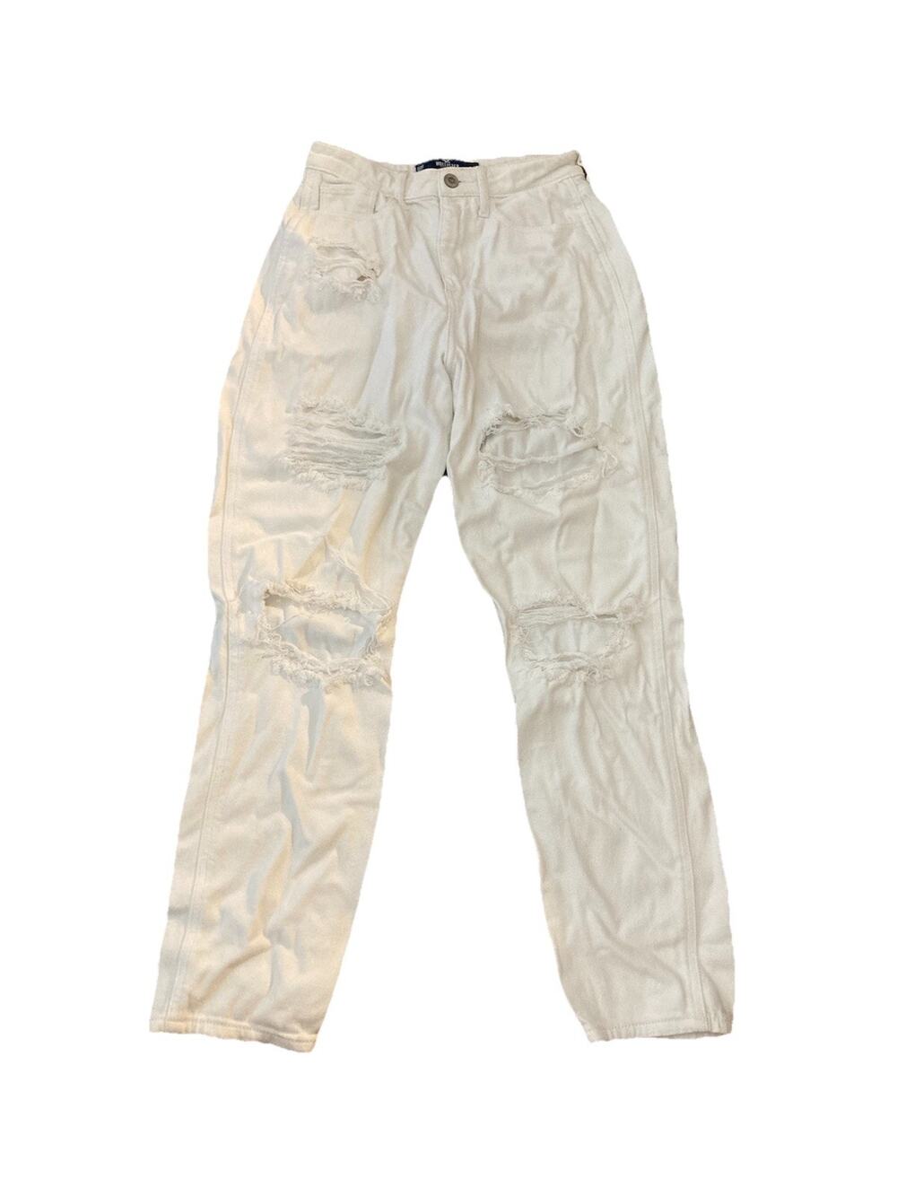Hollister High Waisted Mom White Jeans, Size 00 R Preppy White Distressed